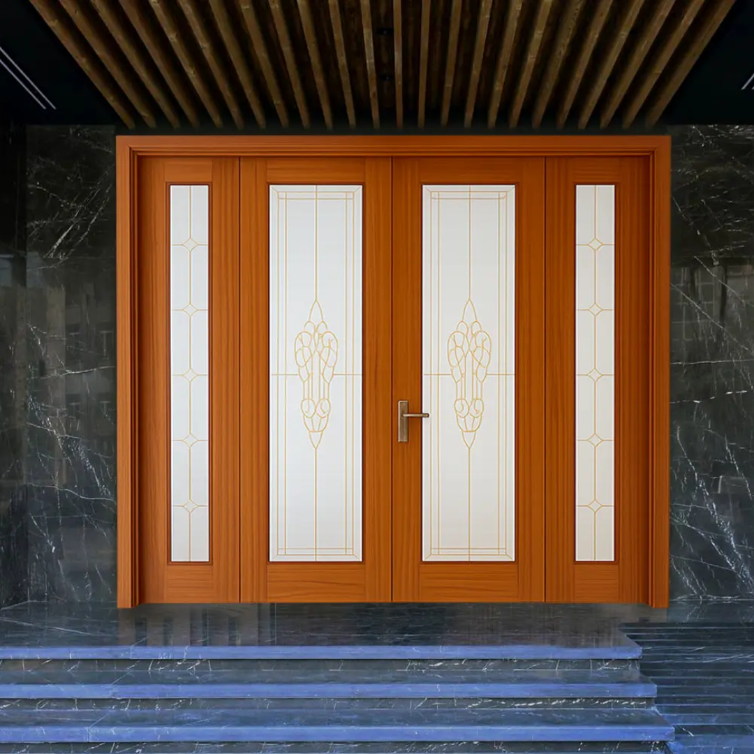 4-Panel Decorative Glass WPC Main Door Set ( Get Quote )