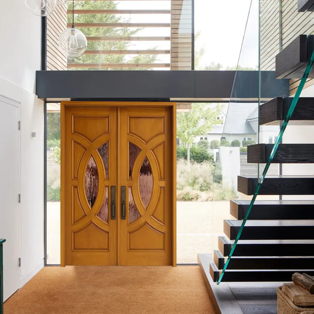 Premium WPC Double Door with Ornamental Glass Inserts( Get Quote)