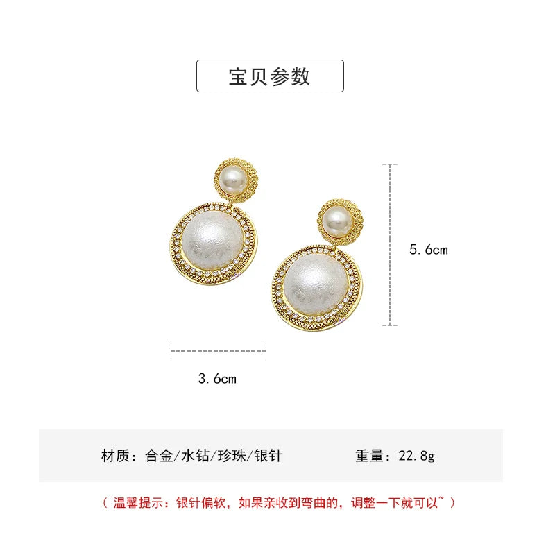2023 Luxury Shiny Oversize Pearl Drop Earrings For Women Crystal Golden Round Pearl Wedding Dangle Earrings Jewelry Party Gift
