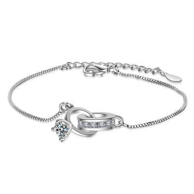 S925 Silver Plated Zircon Double Circle Charm Bracelet&Bangle For Women Elegant Party Jewelry Gift Pulseras sl130