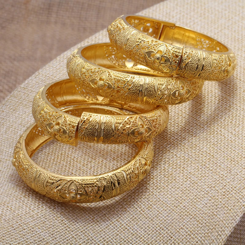 24k Dubai Gold Color Bangles for Women Dubai Bride Wedding Ethiopian Bracelet Africa Bangle Arab Jewelry Charm Bracelet Jewelry