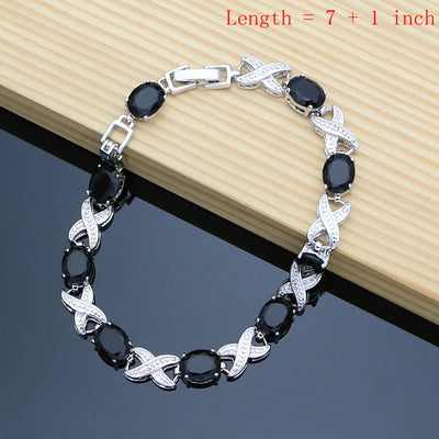 12 Colors Gemstone Silver 925 Jewelry Sets Black Obsidian Birthstone Earrings Bracelet Resizable Ring Necklace Wholesale