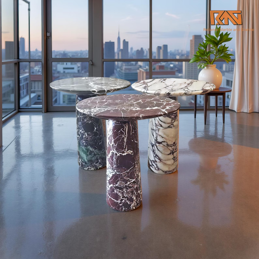 Natural Marble Pedestal Coffee Table: Modern Bohemian Side Table (Get Quote )
