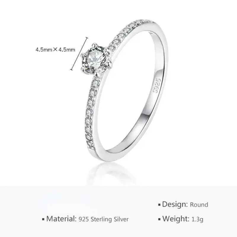 Butterflykiss 4.5mm S925 Sterling Silver Round Real Moissanite Rings For Women Girls Cassic Wedding Statement Fine Jewelry Gift