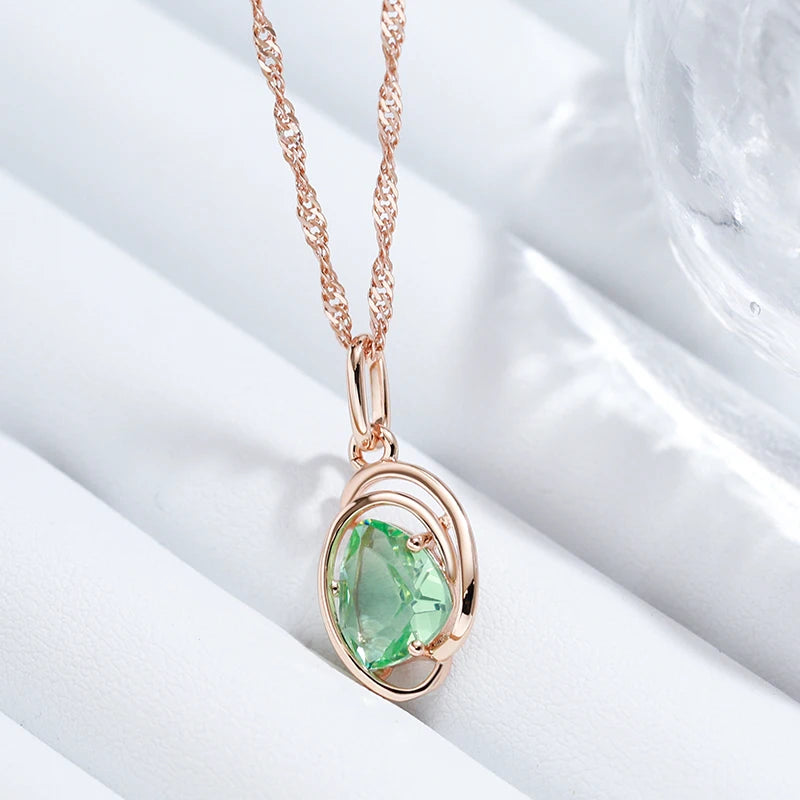 Wbmqda Geometric Light Green Stone Pendant And Necklace For Women 585 Rose Gold Color Trendy Neck Chain Jewelry