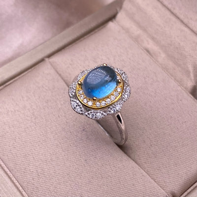 HOYON Natural Sea Blue Treasure Women's Ring s925 Sterling Silver Luxury Crystal Colored Gemstone Retro Palace Jewelry Gift