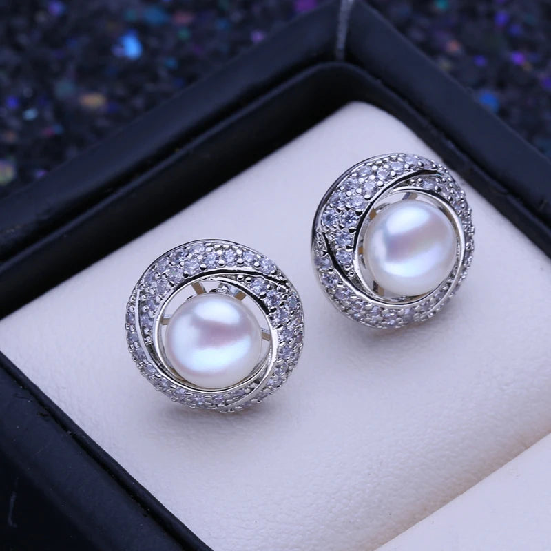 FENASY Natural Freshwater Pearl 925 Sterling Silver Stud Earrings Wedding Jewelry Gifts For Women Wholesale