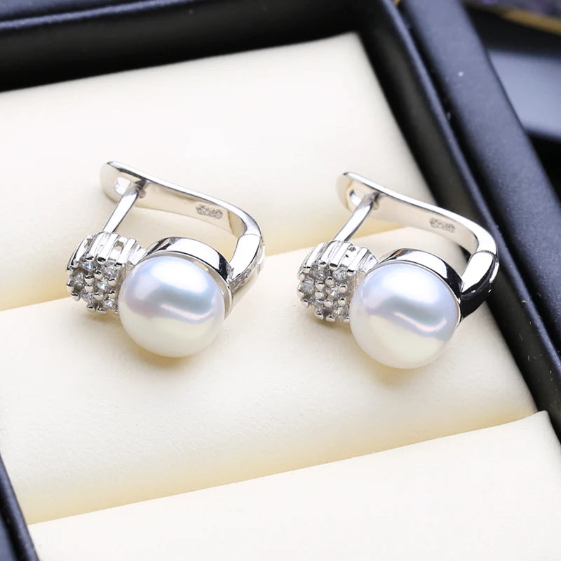 FENASY Natural Freshwater Cultured White Pearl for Women 925 Sterling Sliver Stud Earrings Jewelry Wholesale
