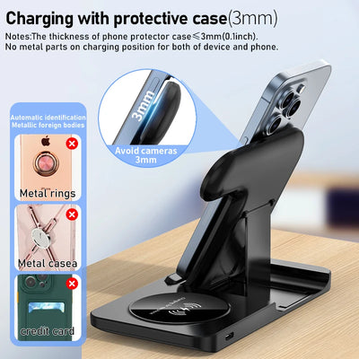 3 In 1 Foldable Wireless Charger Stand For iPhone 15 14 13 12 Pro Max Mini iWatch AirPods 3/2 Fast Charging Station Dock Holder