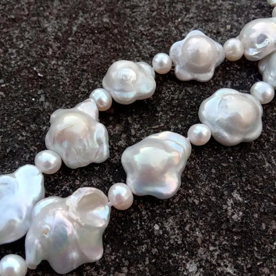 Y·YING 2 Strands Cultured Pearl Necklace Flower Shape Keshi Pearl Necklaces For Women