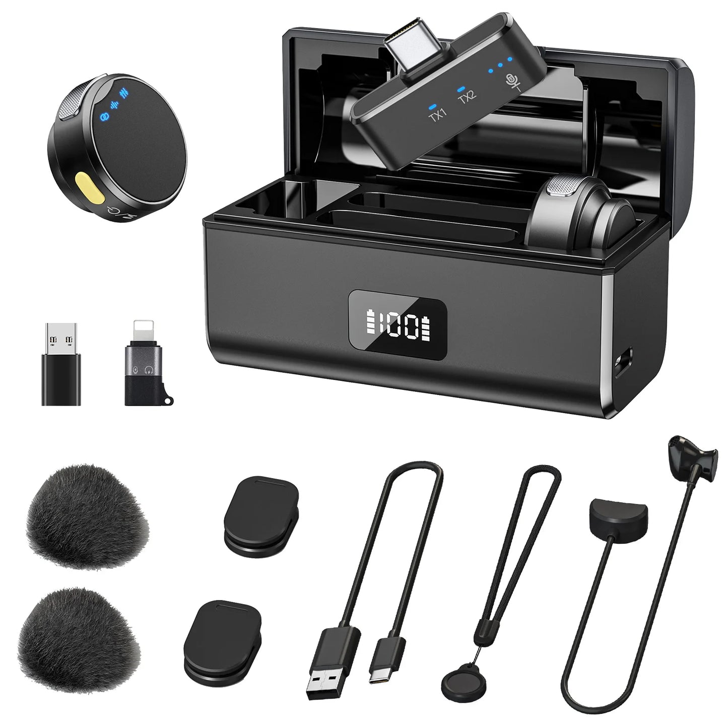 Wireless Lavalier Microphone with Charging Box Magnetic Noise Reduction Professional Lapel Microphone for Studio Recording Live