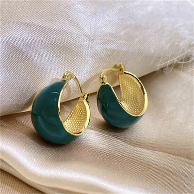 New Simple Design Green Dripping Oil Dangle Earrings for Women Gold Color Circle Vintage Hoop Earring Jewelry Gifts Wholesale