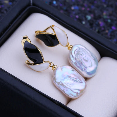 FENASY Natural Freshwater Big Button Baroque Pearl Drop Earrings For Women 18K Gold Plated Fashion Wedding Jewelry Birthday Gift