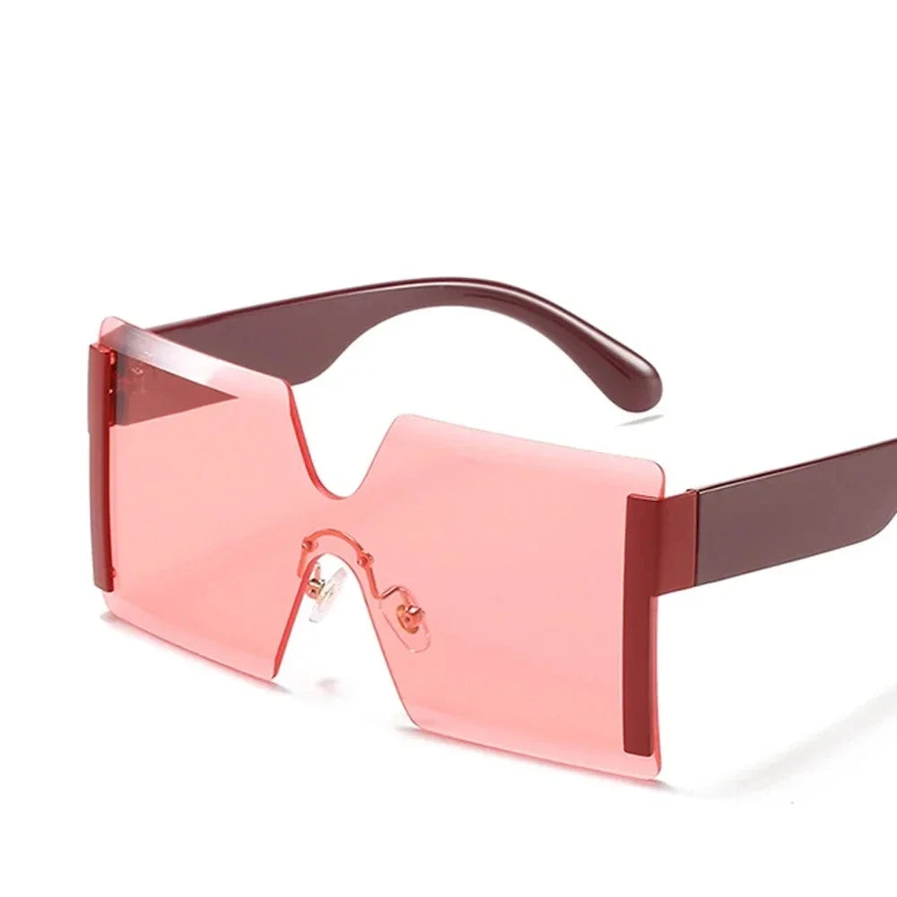 Fashion Oversized Square Rimless Sunglasses Women Brand Designer Flat Top Big Sun Glasses Female One Piece Travel Gafa de sol