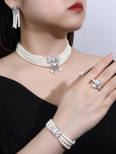 BrideTalk Luxury Multilayer Pearl Choker Necklaces for Women Crystal Zircon Necklaces Weddings Bride Jewelry