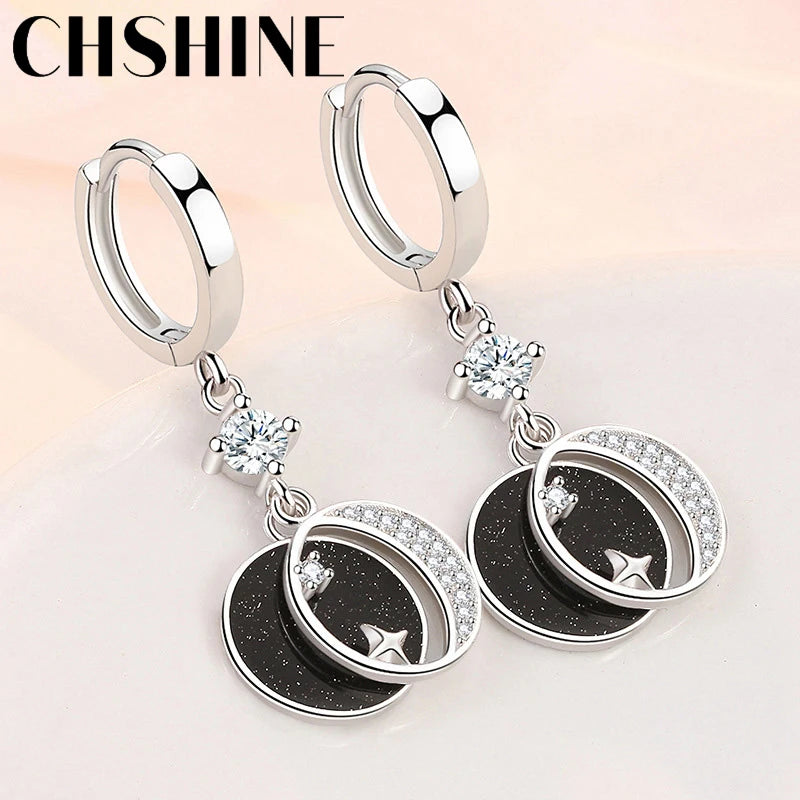 CHSHINE 925 Sterling Silver Starry Sky Moon Star Earrings For Women Wedding Banquet Party Fashion Jewelry