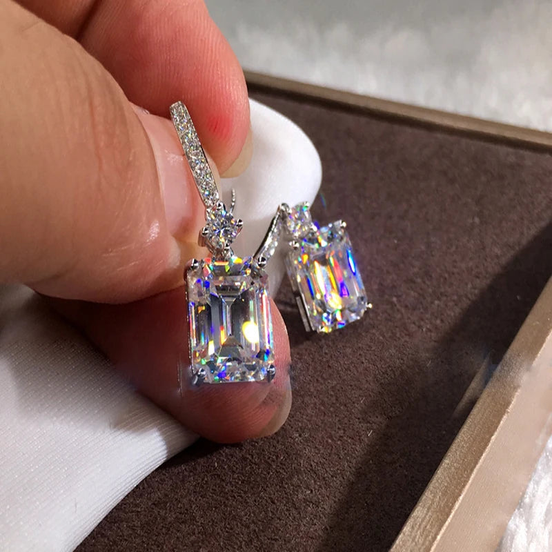 Retro Square white zircon earring Elegant Temperament Simple Zircon Earrings jewelry Girl Party Ladies Earrings