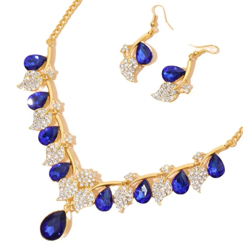 2024 Fashion Zircons Bling Water Drop Zircon Necklace and Earrings Women Party 2pcs Jewelry Set for Wedding Brides
