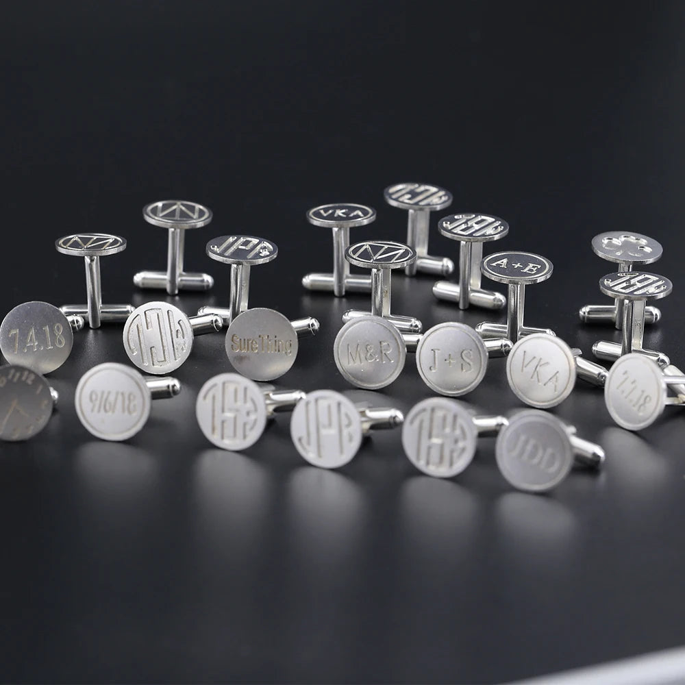 Custom 925 Solid Silver Logo Cufflinks Engraved Your logo letter Personalized Cuff Links Fashion Men Jewelry Gifts