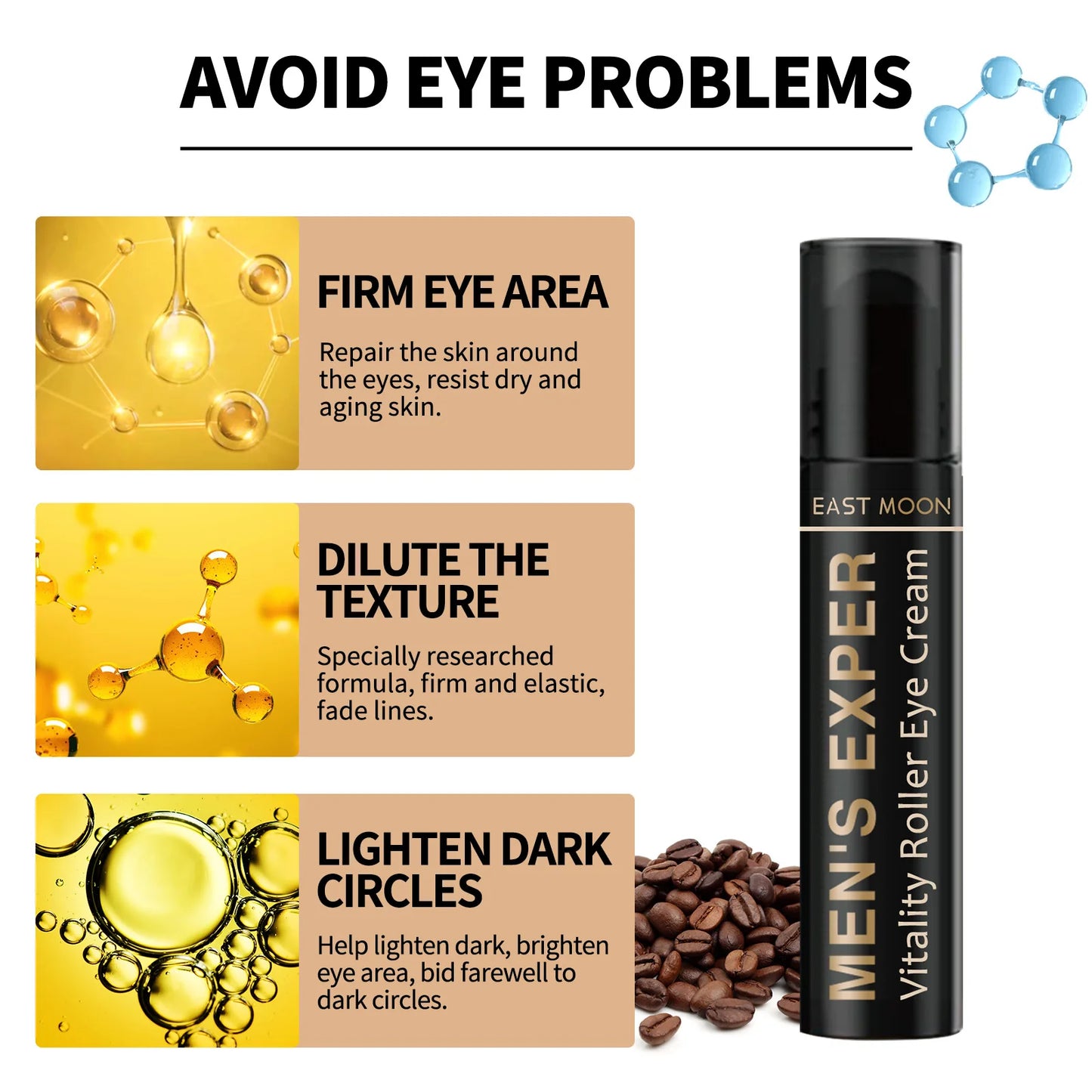 Men Hydrating Eye Roller Cream Massager Skin Care Remove Dark Circle Eye Bags Puffiness Anti Wrinkle Firming Eye Serum