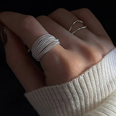 925 Sterling Silver Unique Lines Ring For Women Jewelry Finger Adjustable Vintage Ring For Party Birthday Gift Fashion Jewelry