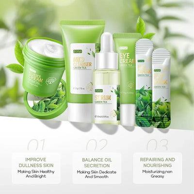 Face Skin Care Set Green Tea Essence Facial Cleansing Moisturizing Oil Control Cream Repairing Eye Cream Korea Skin Care Kit