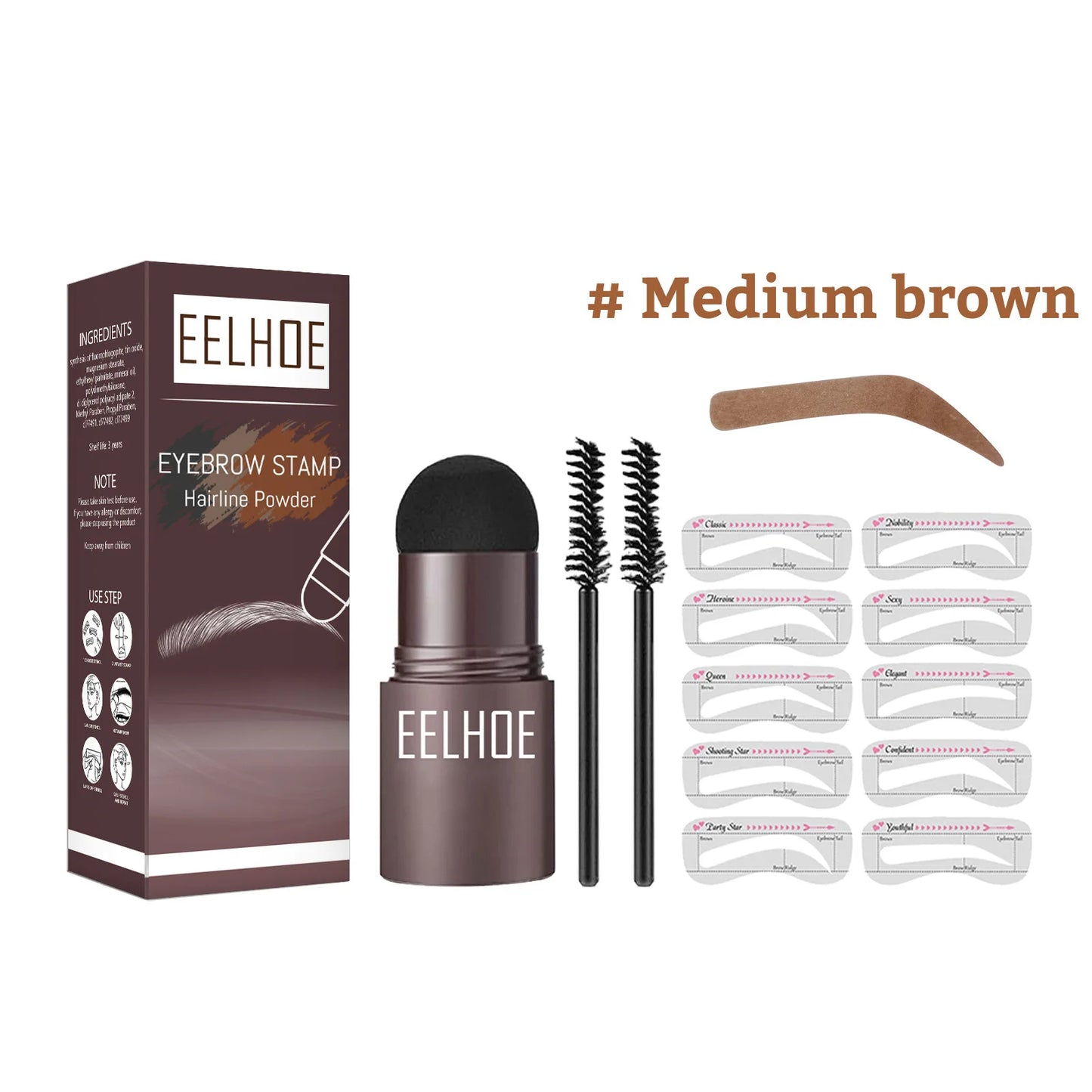 EELHOE One Step Eyebrow Stamp Shaping Kit Professional Fast Eye Brow Makeup Shape Waterproof Hairline Stick Eyebrow Brushes Set