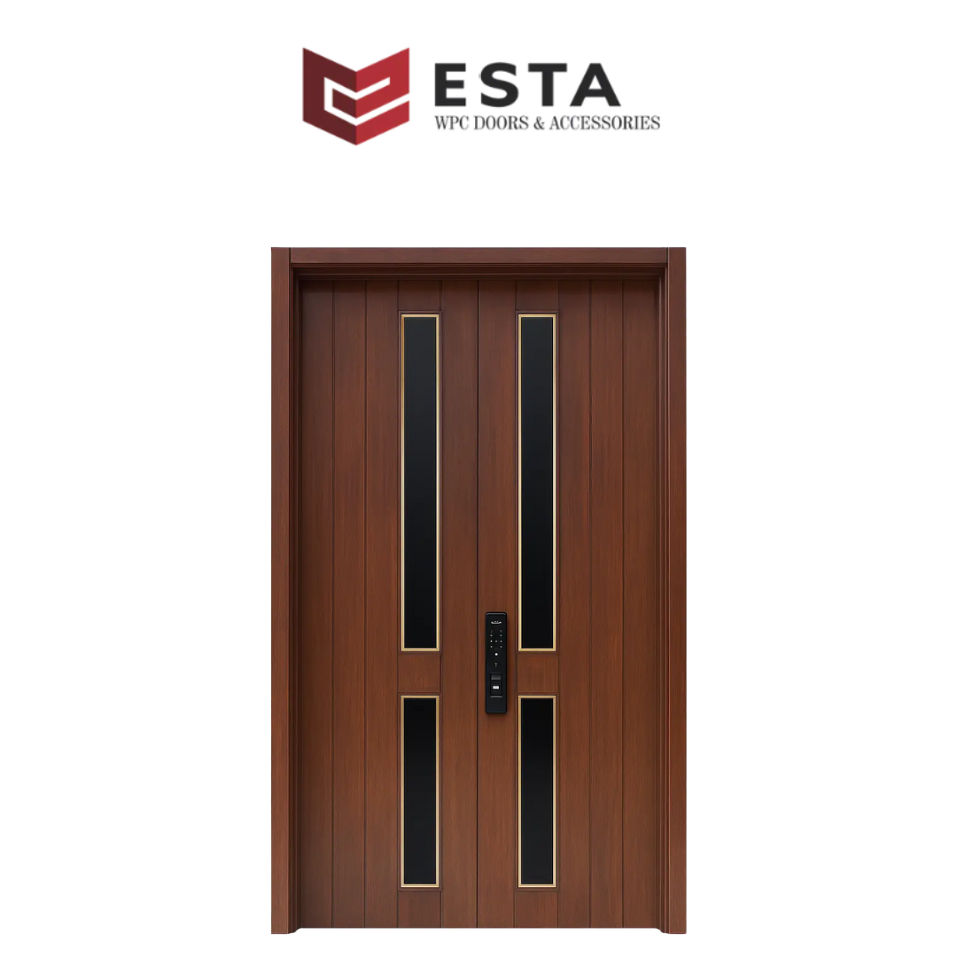 Premium WPC Front Door with Vertical Glass Inlays ( Get Quote)