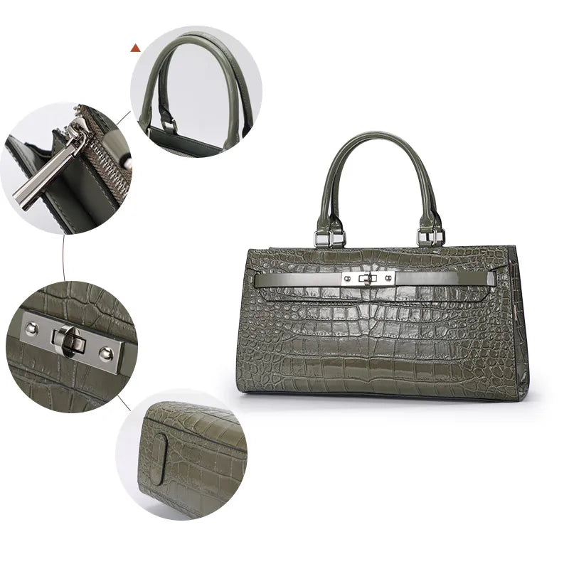 2023 New Premium Fashion Headlayer Cowhide Crocodile Print Handheld Women's Bag Oblique Straddle Women's Bag
