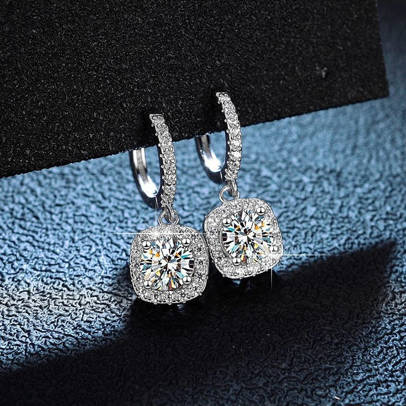KNOBSPIN D Color Moissanite Earring 925 Sterling Sliver Plated with White Gold Earring for Women Wedding Engagement Fine Jewelry