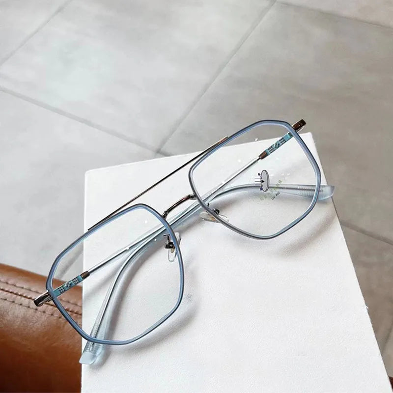 SO&EI Retro Double Bridges Square Women Anti-Blu-Ray Glasses Frame Fashion TR90 Spring Hinge Men Optical Frame Computer Glasses
