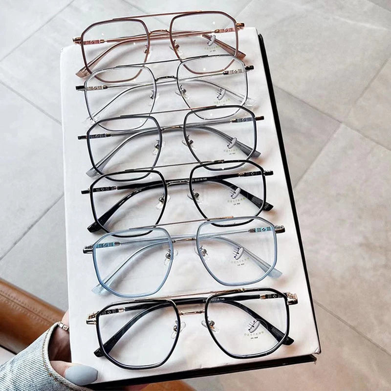 SO&EI Retro Double Bridges Square Women Anti-Blu-Ray Glasses Frame Fashion TR90 Spring Hinge Men Optical Frame Computer Glasses