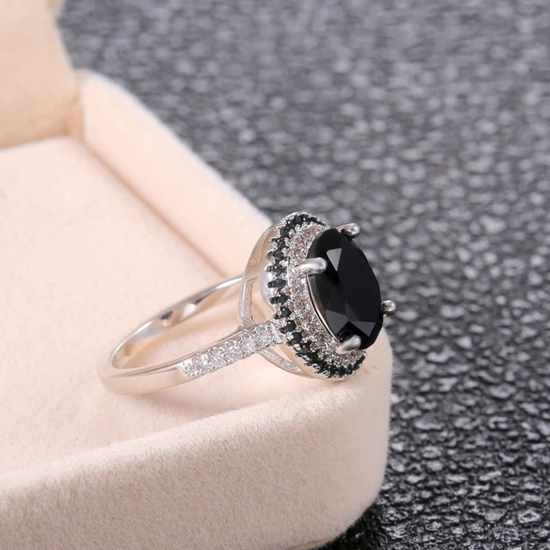 CAOSHI Cool Girl Black Main Stone Ring for Drinking Party High Quality Prong Setting Women's Jewelry Fashion Punk Style Hot Sale