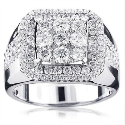 Ofertas Business Style Silver Color Square Full Crystal Men's Rings Fashion Party Wedding Engagement Ring Jewelry
