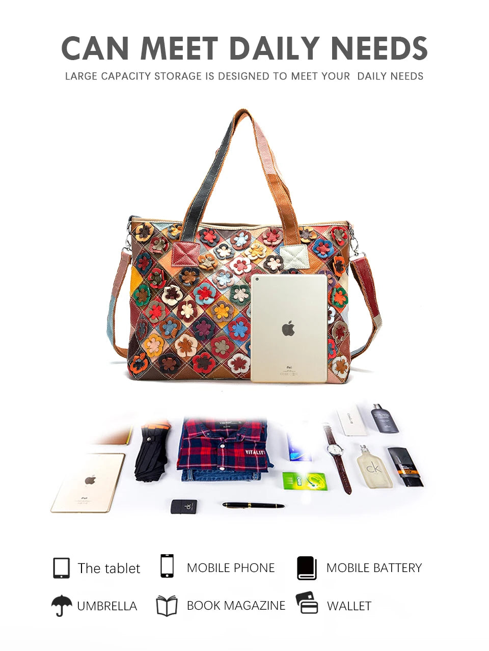 2021 Multi-Colorful Quality Leather Brand Luxury Ladies Patchwork Large Purse Handbag Shoulder bag Women Design Tote bag 668