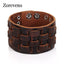 ZORCVENS Handmade Genuine Leather Bracelets Brand Fashion Brown Punk Wide Cuff Bracelets & Bangle for Women Men Jewelry