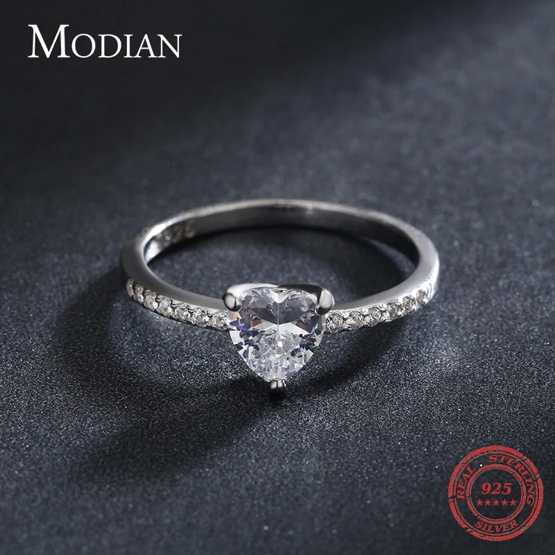 Modian Sparkling 925 Sterling Silver Heart 1CT Clear CZ Finger Rings For Women Classic Luxury Wedding Accessories Jewelry GIFT