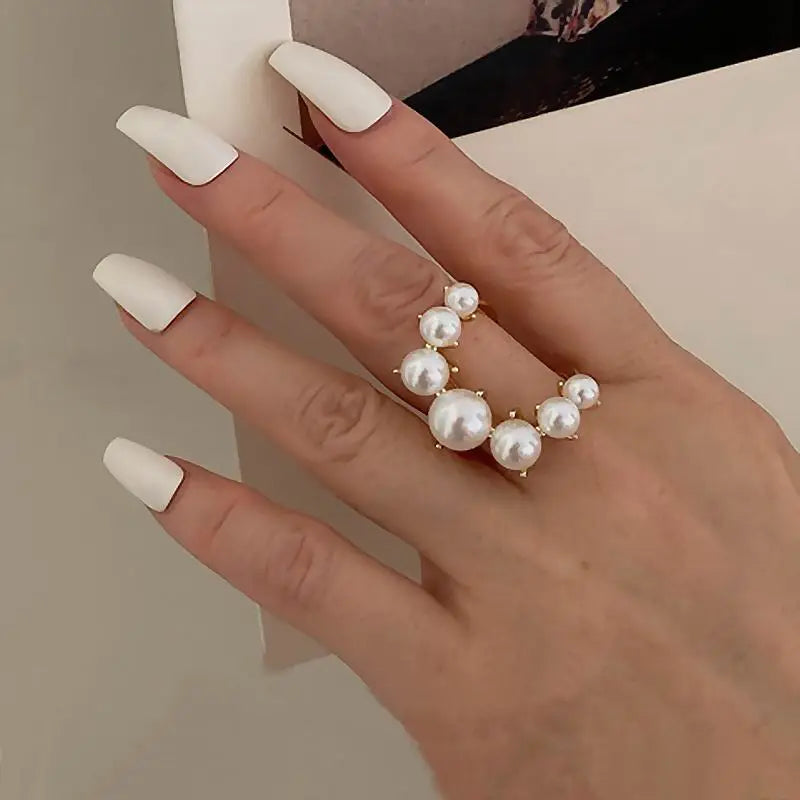Fashion Minimalist Pearl Beaded Rings for Women Korean C-Shaped Pearl Finger Rings Trend Women Jewelry Gifts
