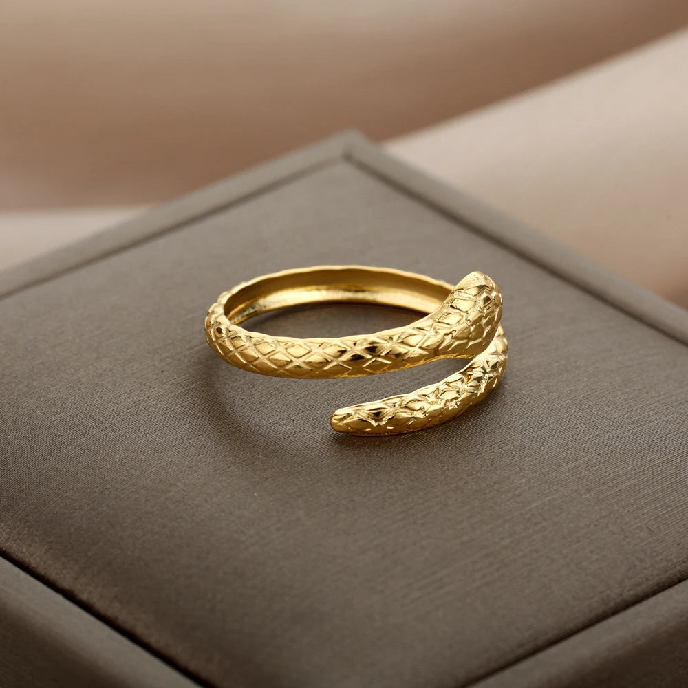 Punk Snake Rings For Men Women Exaggerated Stainless Steel Siver Color Opening Adjustable Rings Fashion Jewelry Accessories
