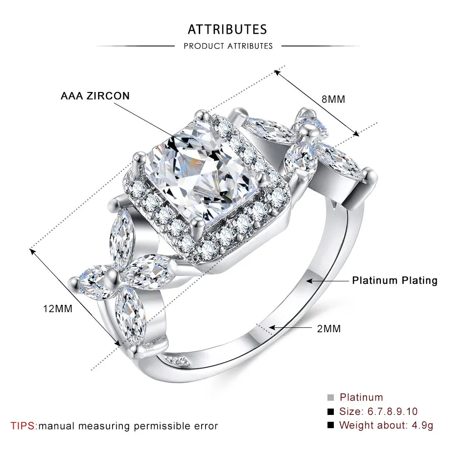 Ring Flower Shape Square Drill Twist Arm Zircon Rings Princess Micro-inlaid Drill Wedding Rings for Women Engagement