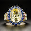 Retro Flower Shape Rings For Women Color Blue Zircon Ring Classic Luxury Wedding Engagement Jewelry Ring