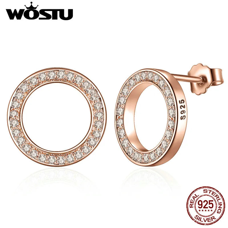 WOSTU Hot Fashion 100% 925 Sterling Silver Lucky Forever Circular Stud Earrings For Women Authentic Original Jewelry Gift