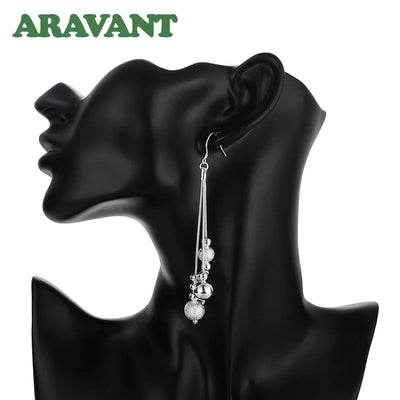Aravant 925 Silver Bead Long Drop Earrings For Women Jewelry Christmas Gifts