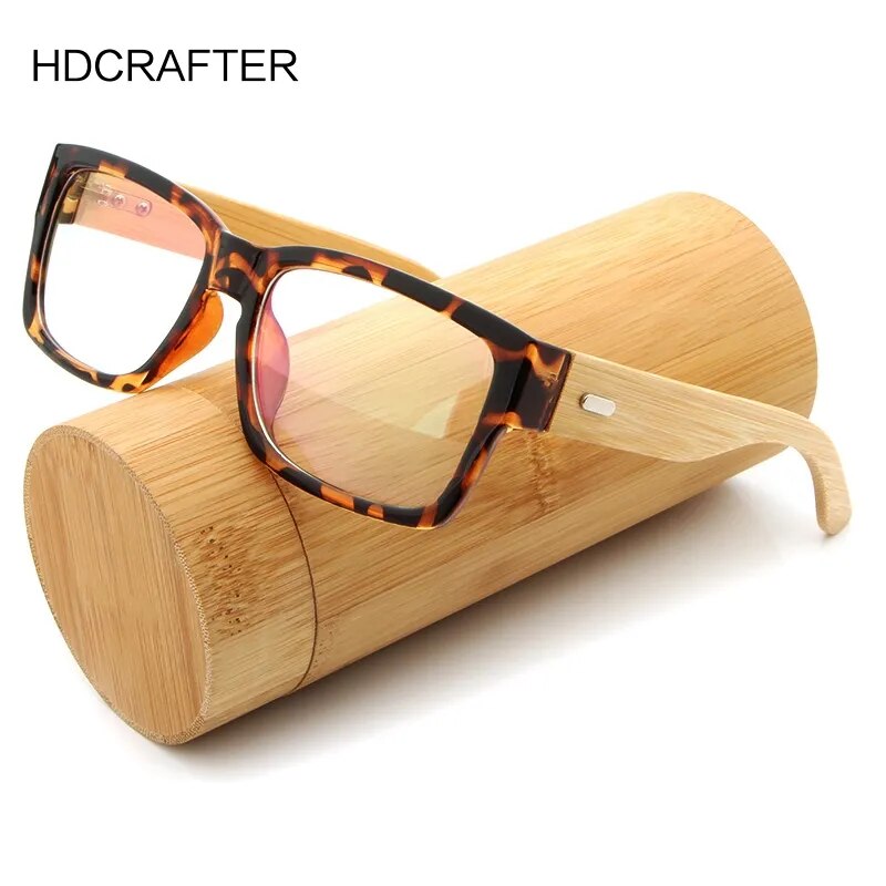 HDCRAFTER Wooden Eyeglasses Frames Men Oversized Bamboo Glasses Frame Rectangle Spectacles Reading Optical Glasses Frames