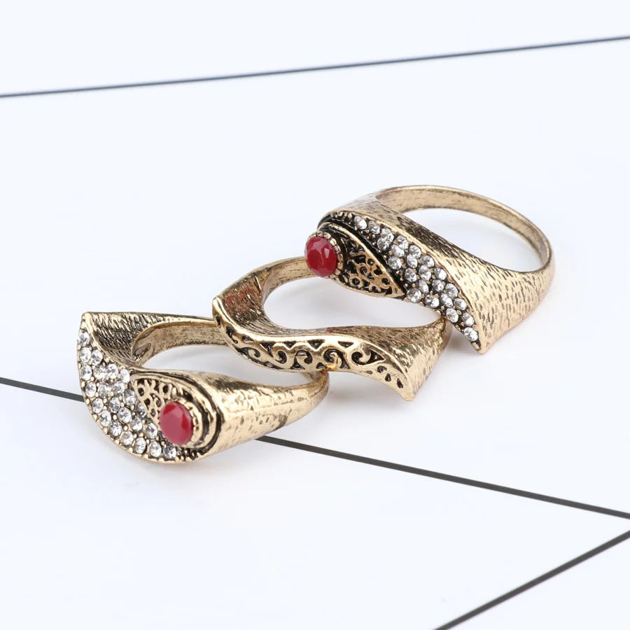 Kinel New Arrivals Fashion 3Pcs Bohemia Women's Rings Sets Antique Gold Color Mosaic Crystal Midi Ring Unique Retro Jewelry