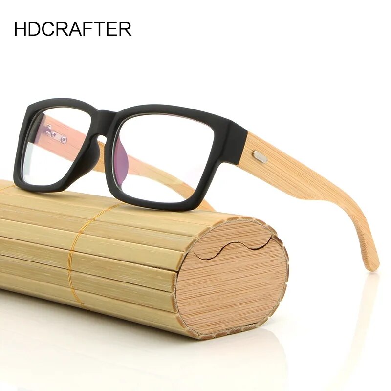 HDCRAFTER Wooden Eyeglasses Frames Men Oversized Bamboo Glasses Frame Rectangle Spectacles Reading Optical Glasses Frames