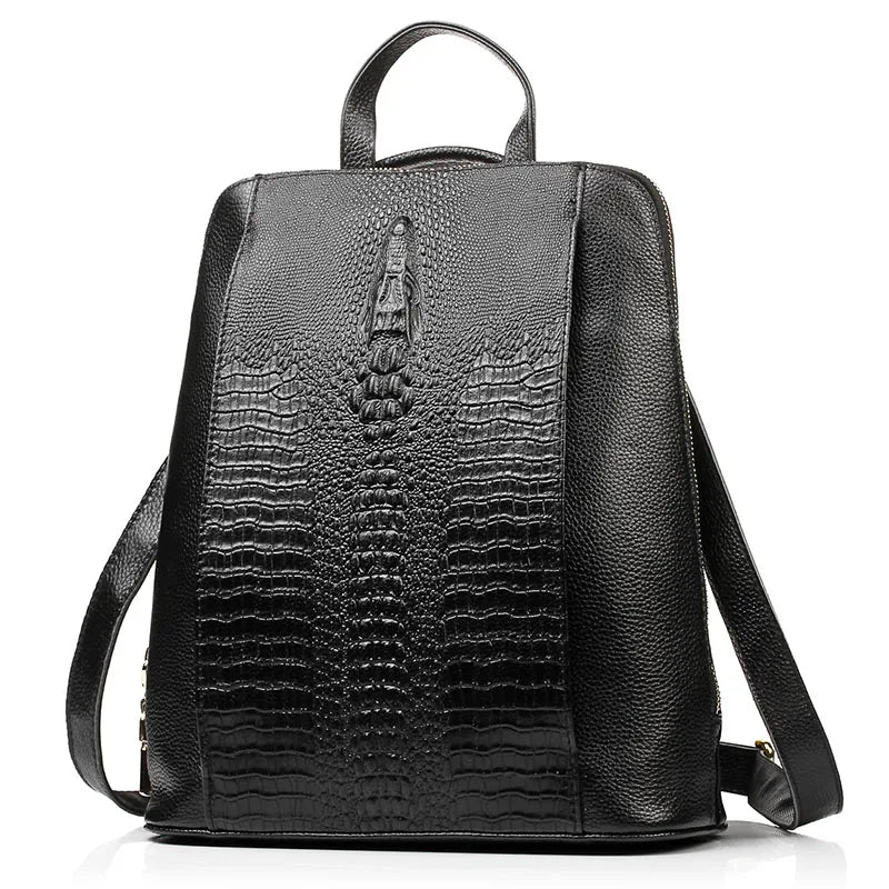 Zency Women's Crocodile Leather Backpack 100% Genuine 2025 Travel Work School Bag with Notebook Compartment Laptop Carry-on