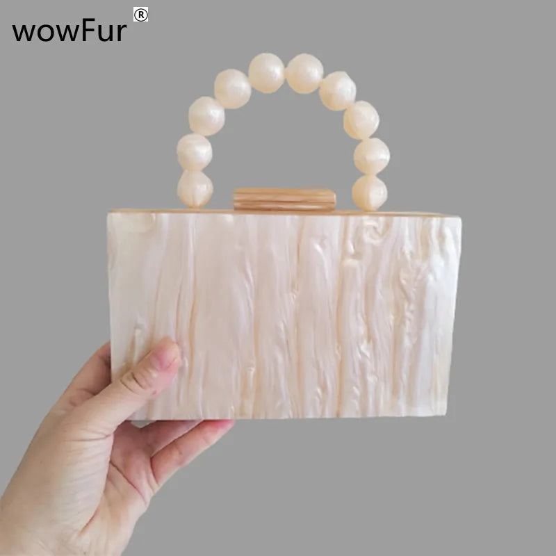 Beaded Bag Handle China Factory Seller Women Acrylic Purse Handbag Box Clutches Evening Lady Party Travel Beach Female Flap Bags