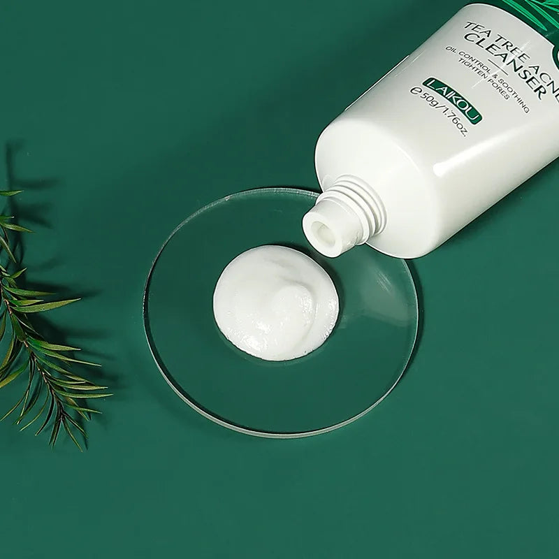 LAlKOU Tea Tree Cleanser Gentle Acne Treatment Blackhead Cleaner Shrink Pore Deep Clean Oil Control Moisturizing Face Skin Care