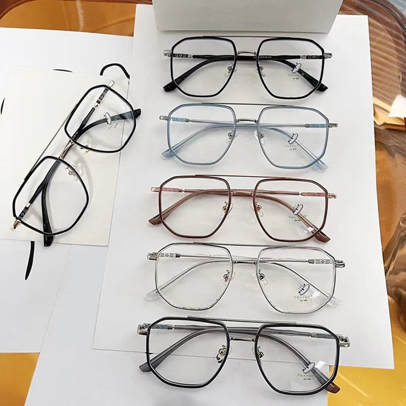 SO&EI Retro Double Bridges Square Women Anti-Blu-Ray Glasses Frame Fashion TR90 Spring Hinge Men Optical Frame Computer Glasses